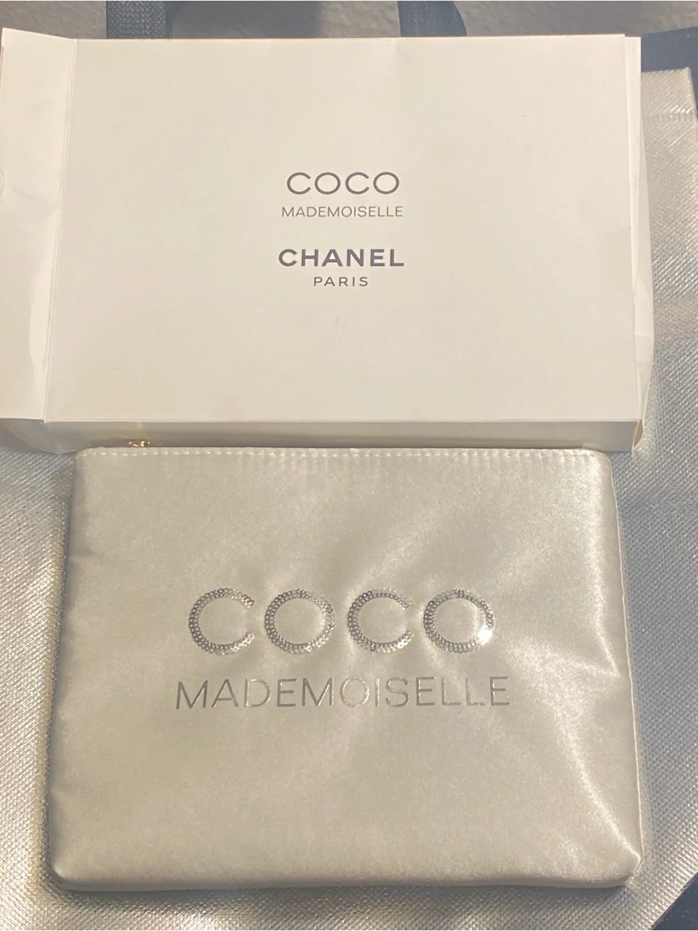 CHANEL COCO Mademoiselle Satin Card Pouch in Pearl White by Macys